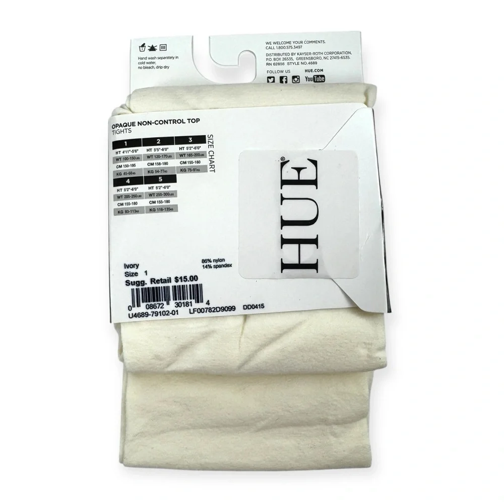 Hue Opaque Non Control Top Tights Ivory Womens Size‎ 1